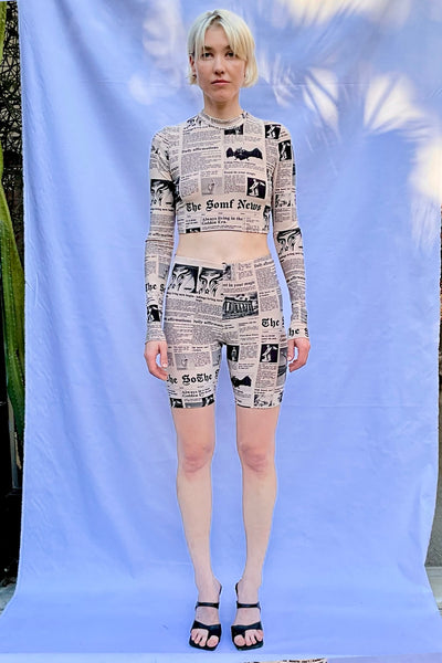 Newsprint biker shorts