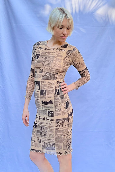 Newsprint midi mesh dress