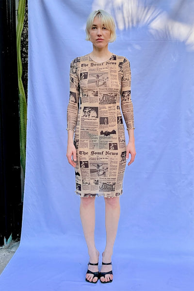 Newsprint midi mesh dress