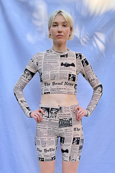 Newsprint cropped longsleeve top
