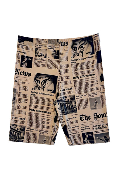 Newsprint biker shorts