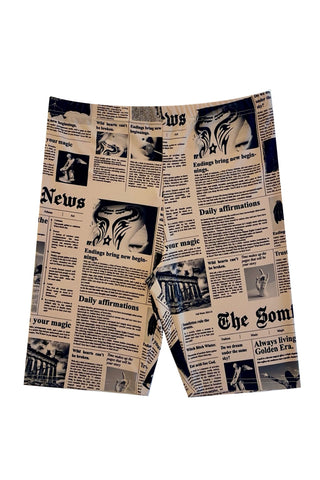 Newsprint biker shorts
