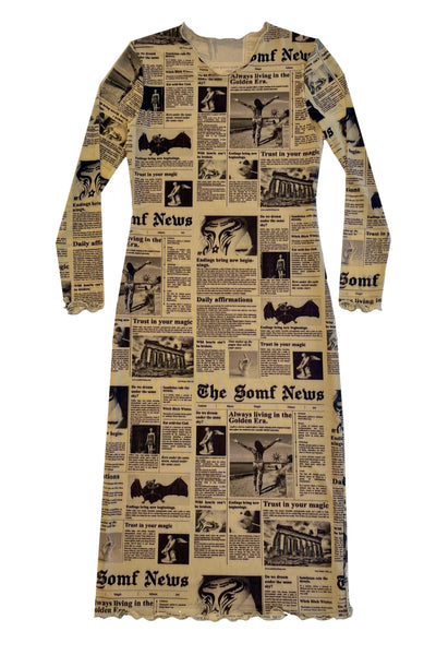Newsprint midi mesh dress