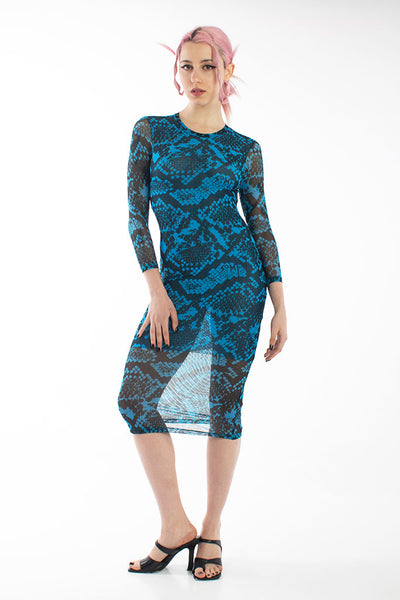 Blue snake midi mesh dress